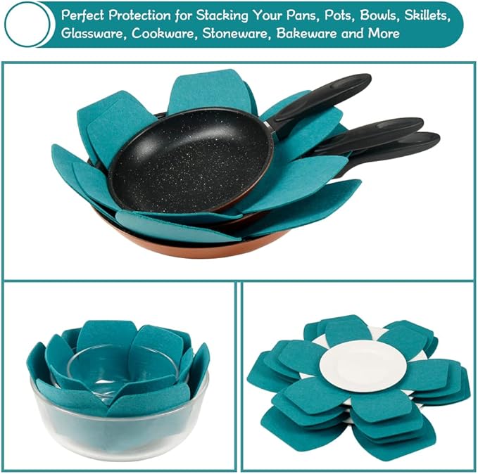 BYKITCHEN Pot Pan Protectors, Larger & Thicker Felt Pan Separators Pads, Set of 6 and 3 Different Sizes, Pot Protectors for Stacking and Protecting Your Cookware