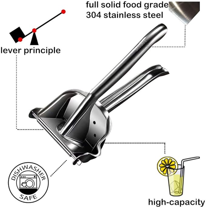 Real Stainless Steel Lemon Squeezer Citrus Juicer Hand Press Heavy Duty Manual Squeeze Juice Extractor Maker Orange Lime Grapefruit Presser - Bonus 50 Pcs Filter Bags