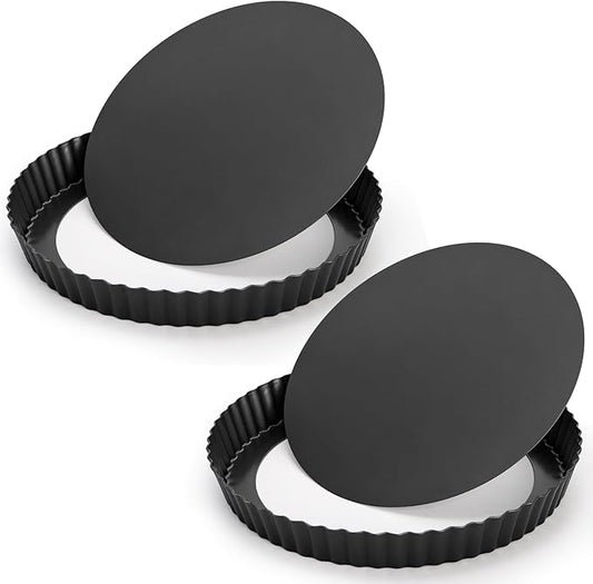 Tosnail 2 Pack 9 Inch Non-Stick Quiche Pan, Fruit Tart Pie Pan with Removable Loose Bottom