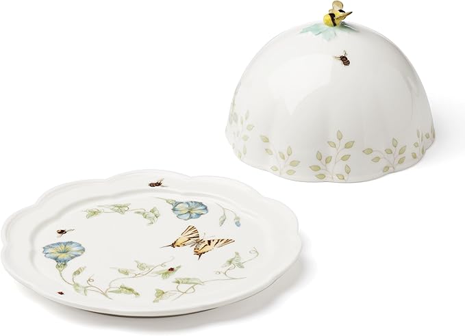 Lenox Home And Kitchen, Butterfly Meadow Beehive Covered Butter Dish, Porcelain Material, Butter Dish With Lid For Countertop, Kitchen Decor And Accessories, Butterfly And Flowers (White, 1 Piece)