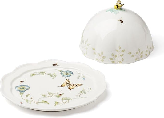 Lenox Home And Kitchen, Butterfly Meadow Beehive Covered Butter Dish, Porcelain Material, Butter Dish With Lid For Countertop, Kitchen Decor And Accessories, Butterfly And Flowers (White, 1 Piece)