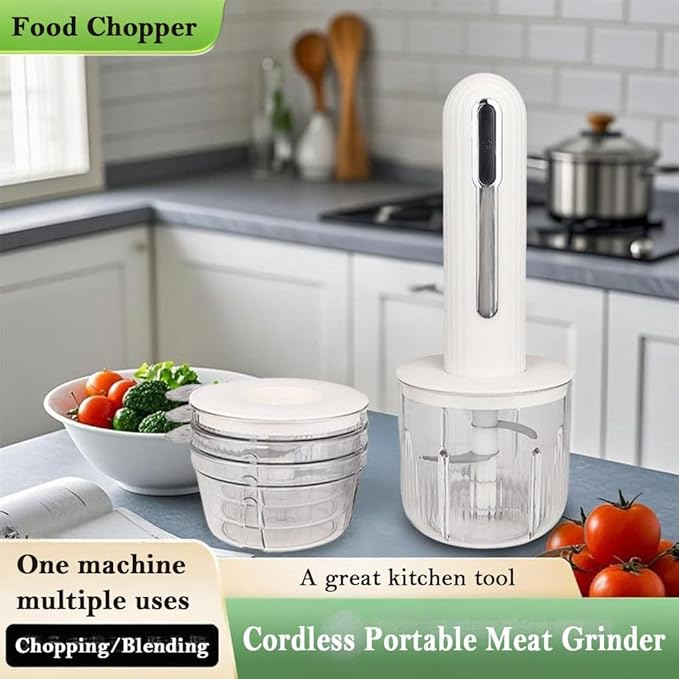 Food Processor, Cordless Electric Meat Grinder, Baby Food Chopper, for Outdoor Camping, Kitchen, Restaurant,(Chop Vegetable, Onions, Peppers Etc),[a] white