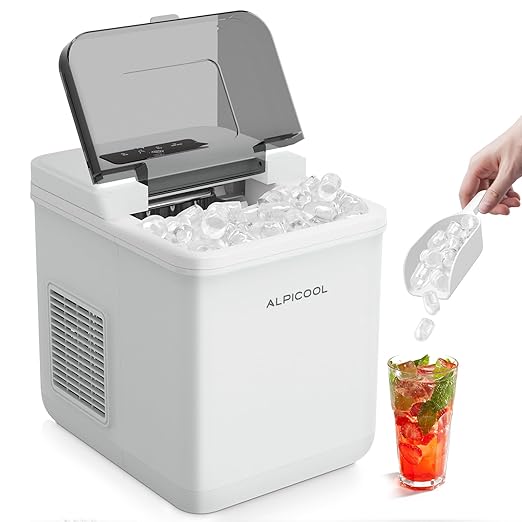 Alpicool Countertop Bullet Ice Maker, Ice Machine 9 Cubes in 8 Mins, 24Lbs/24H, Portable Ice Maker with Basket and Scoop for Home/Party/RV/Camping