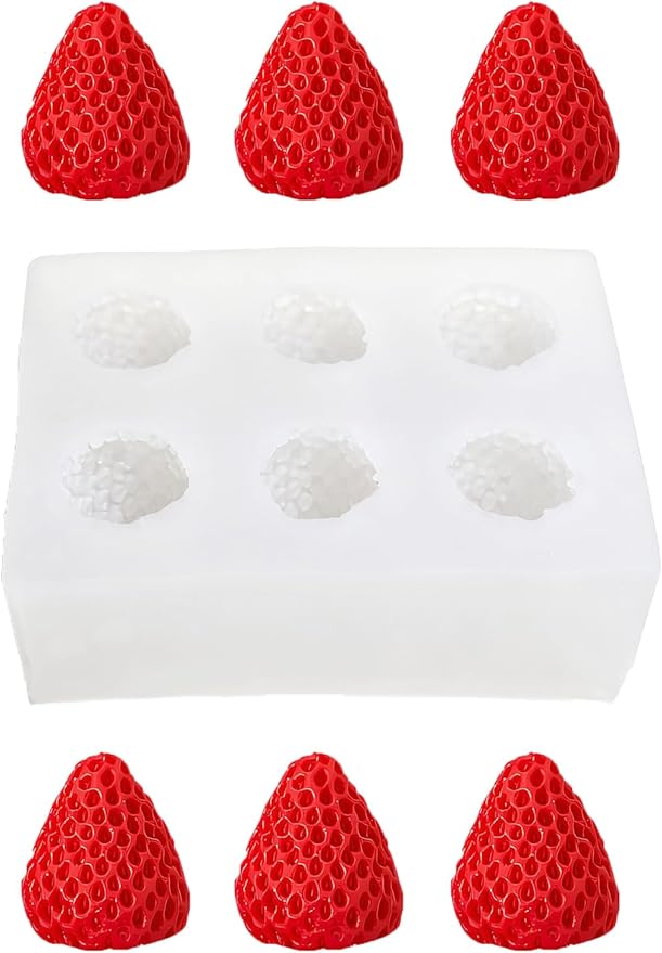 6 Cavity Strawberry Silicone Mold – Silicone Fruit Mold for Chocolate, Fondant, Candle, Resin & Cake Decor, 3D Strawberry DIY Baking Tool for Parties & Gifts