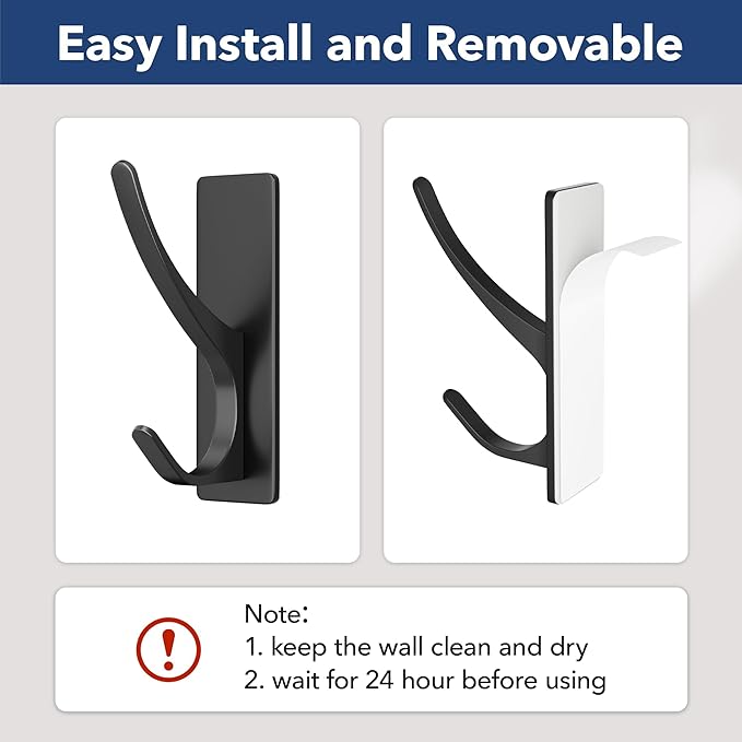 pickpiff 10 Pack Matt Black Self Adhesive Coat Hooks for Hanging: 13LB Extra Strong Stainless Wall Hook for Towel, Utensil, Backpack, Hat, Sturdy Metal Hanger for Bathroom, Kitchen, Door