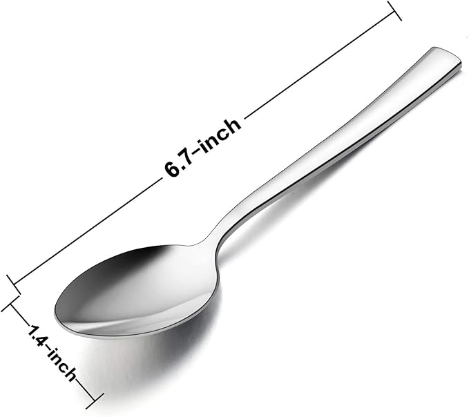 Teaspoon Set of 12, E-far 6.7 Inch Stainless Steel Spoons for Kitchen or Restaurant, Non-toxic & Mirror Polished, Squared Edge & Dishwasher Safe
