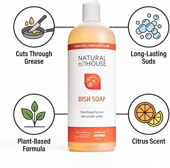 Enzyme Hand Dish Soap Refill Bulk - Natural House Scrubby - Probiotic Formula Cuts Grease, Gentle on Hands - Plant-Based, Septic Safe - Citrus Scent - 128 oz
