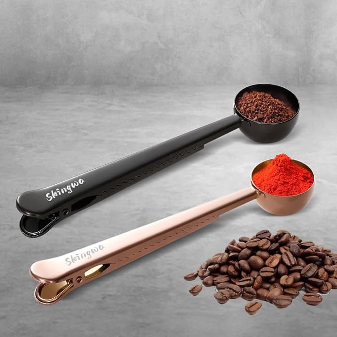 Coffee Scoop with Bag Clip, Multi-Function Milk Powder Measuring Spoon, 20ml (2*Rose Gold)
