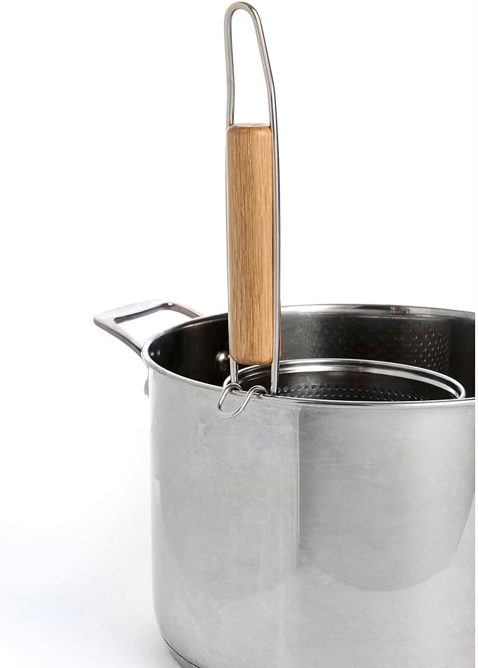 Helen’s Asian Kitchen Deluxe Spider Strainer | Heavy-Duty Stainless Steel Basket with Sustainable Wood Handle for Deep Frying and Large Batch Cooking