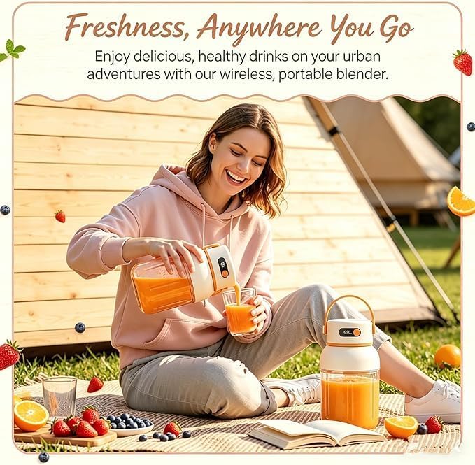 Portable Electric Juicer Cup with Zero Cord Hasslem, USB-C Rechargeable Electric Blender with Straw, Easy Clean & Leakproof, Wireless Juicer Cup for Home Gym Office Outdoor (1000ml)