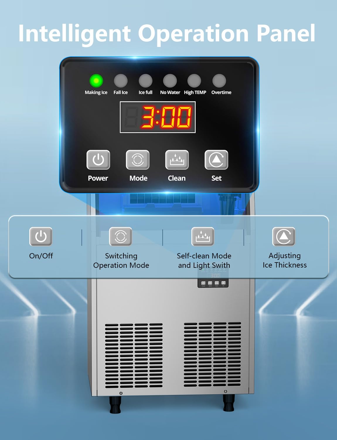 Commercial Ice Maker Machine 100Lbs/24H, Under Counter Ice Machine with 34lbs Ice Storage Bin, Stainless Steel Freestanding Ice Maker for Restaurant, Bars, Home and Offices
