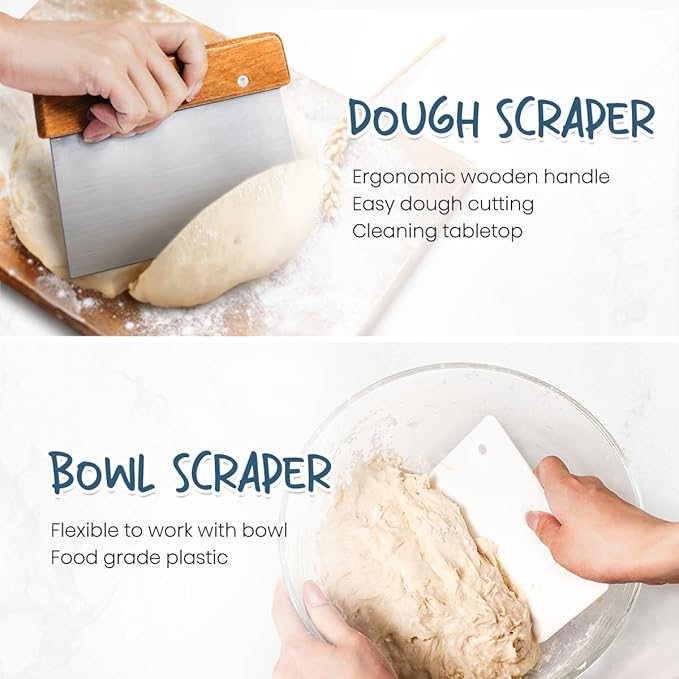 Rorecay Banneton Bread Proofing Baskets Set of 2, 10 Inch Oval Cane Sourdough Bread Rising Basket Bowls with Sourdough Bread Lame Dough Scraper Basting Brush for Sour Dough Proofing Fermentation