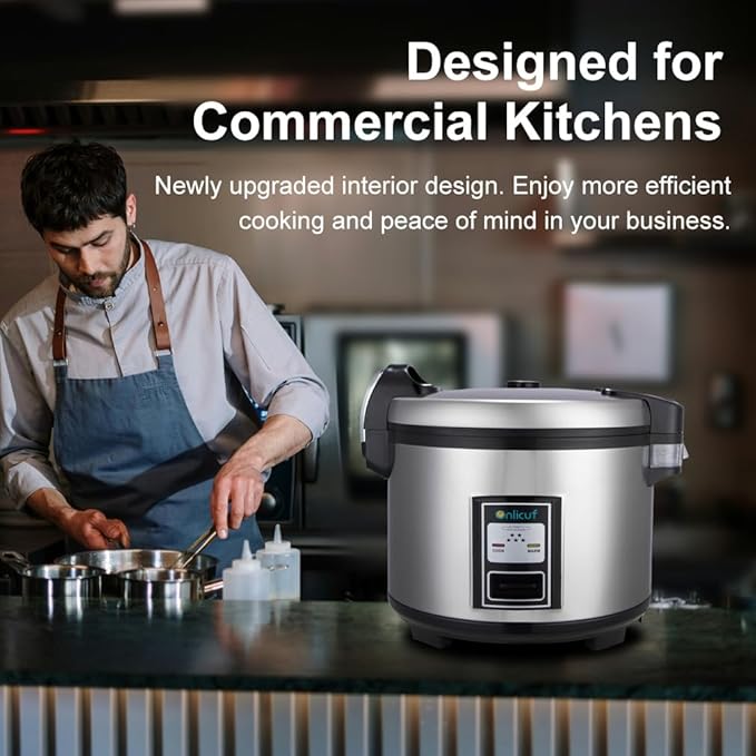 Commercial Rice Cooker 35 Cups Uncooked (70 Cups Cooked) with Stainless Steel Exterior,Large Rice & Grain Cooker for Restaurant,Double Protection,Silver