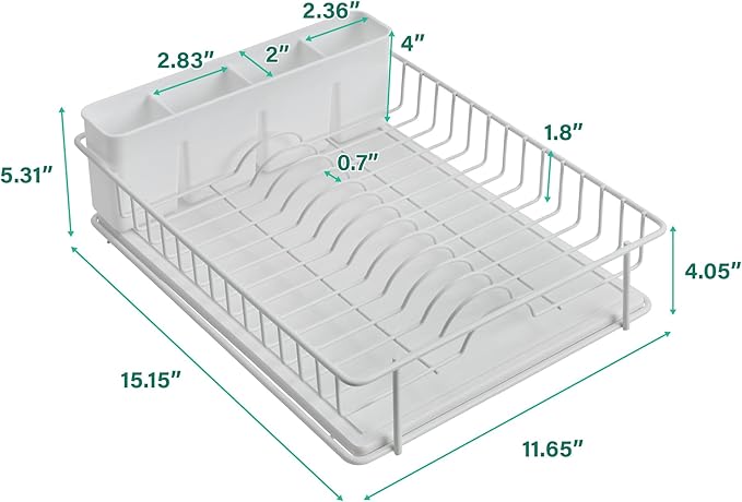 SunnyPoint 304 Stainless Steel Dish Drying Rack with Diatomaceous Earth Drainboard & Removable Utensil Caddy – Rust Resistant Countertop Dish Rack for Kitchen (White)
