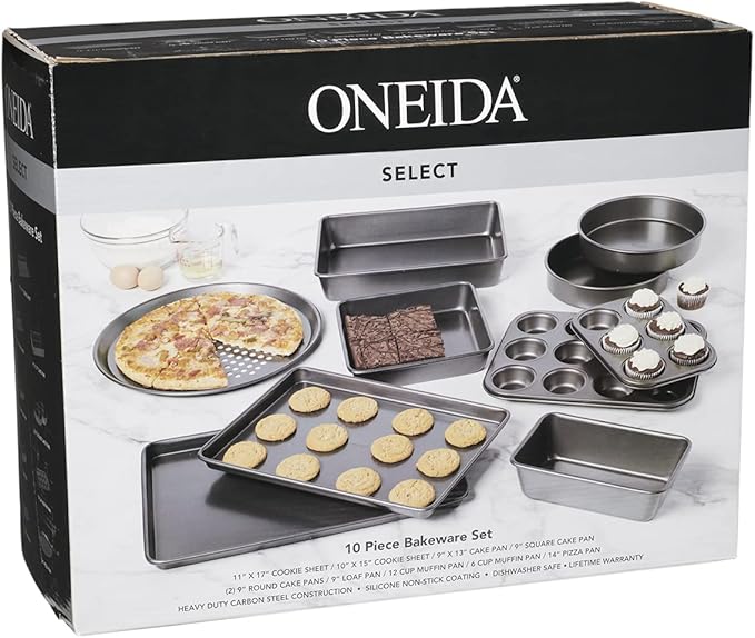 Oneida Select 10 Piece Nonstick Metal Bakeware Set, High-Performance & Dishwasher Safe,Silver