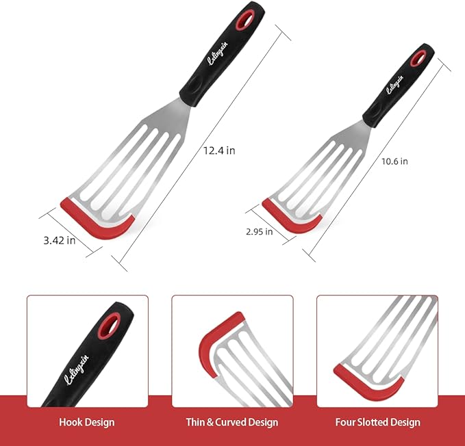 2Pack Fish Spatula Fish Turner for Fish Metal Spatula, Silicone Fish Turner, Fish Flipper - Ideal for Grilling and omelette making