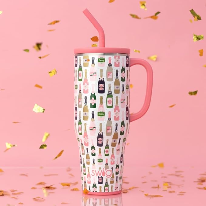 Swig Life 40oz Mega Mug, 40oz Tumbler with Handle and Straw, Extra Large Insulated Tumblers, Cup Holder Friendly Travel Mug (Bubbly)