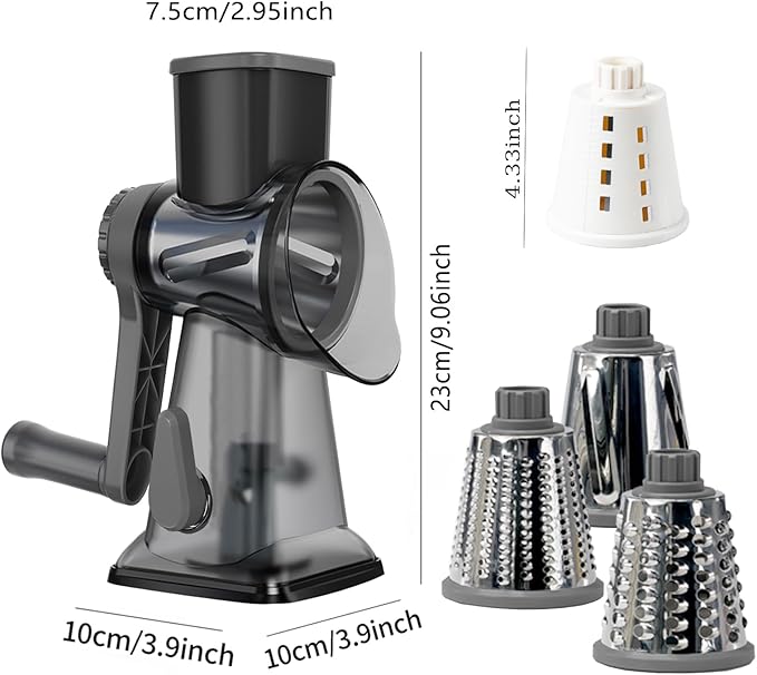 Cheese Grater,Rotary Cheese Grater with Handle, Multifunctional Rotary Cheese Shredder Effortlessly Grates Cheese, Vegetables, and Fruits (Gray)