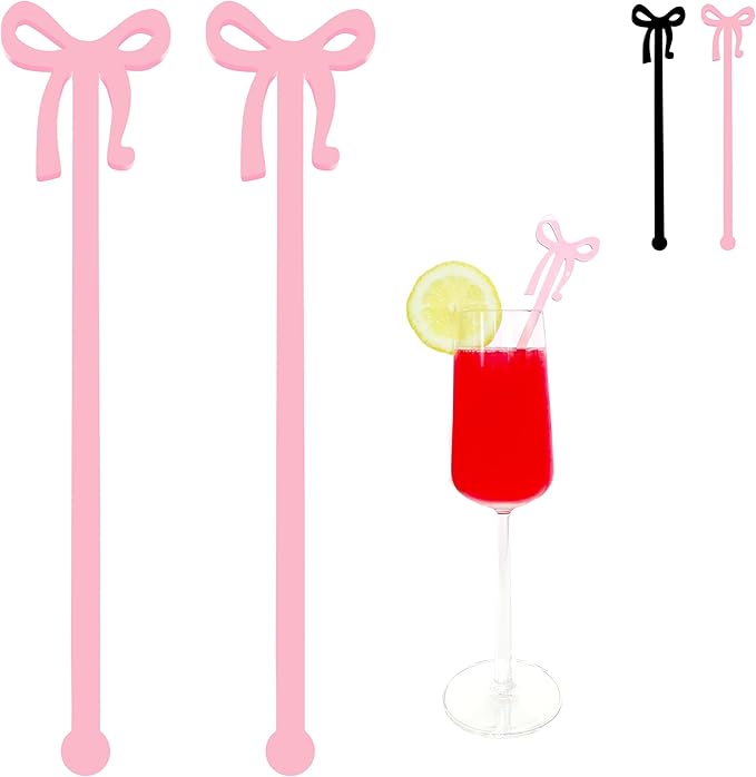 Pink Bow Drink Stirrers 20PCS Acrylic Coffee Stir Sticks for Shirley Temple Bar Supplies Coquette Birthday Party Decorations Wedding Accessories (Pink)