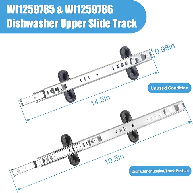 W11259785 (Left Side) W11259786 (Right Side) Dishwasher Upper Dishrack Slide Track Compatible with Whirlpool Dishwasher Dishrack Track