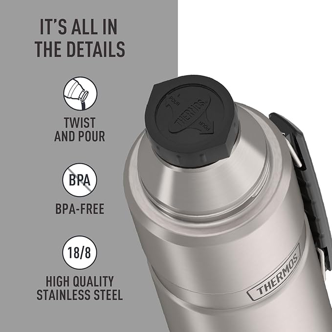THERMOS Stainless King Vacuum-Insulated Beverage Bottle, 40 Ounce, Matte Stainless Steel