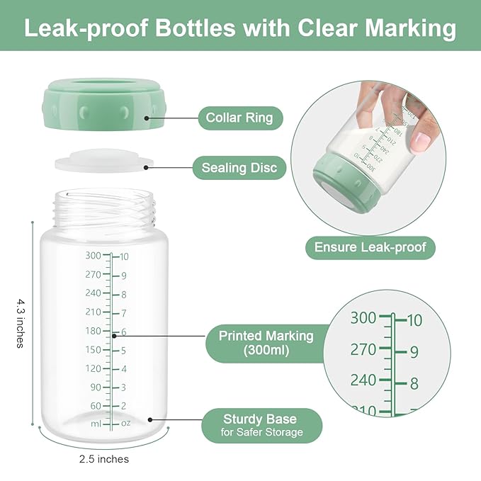 6PCS Breastmilk Storage Bottle, BPA Free Wide-Neck Spectra Bottles for Pumping, Storage Collection Baby Bottles for Fridge & Momcozy Breast Milk Cooler, Breastfeeding Bottle, 10 oz