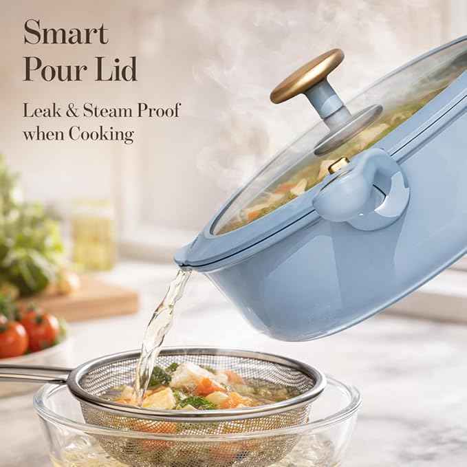 CAROTE 18Pcs Titanium Reinforced Nonstick Pots and Pans Set, Nonstick Cookware Set with Detachable Handle, Induction Kitchen Cookware Sets Removable Handles, Dishwasher Safe, Oven Safe, Blue
