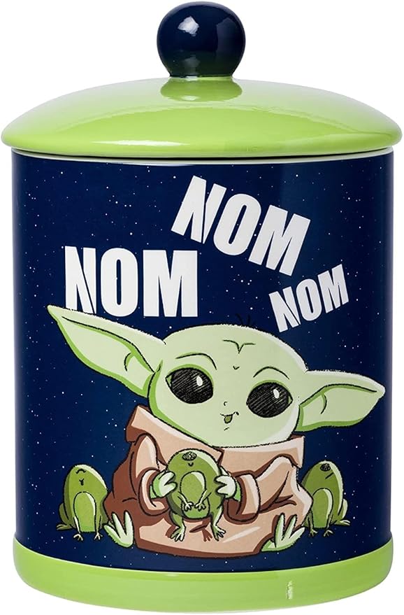 Silver Buffalo Star Wars The Mandalorian Baby Yoda Grogu Nom Nom The Child Eating Frog Eggs Ceramic Cookie Snack Jar (Small)