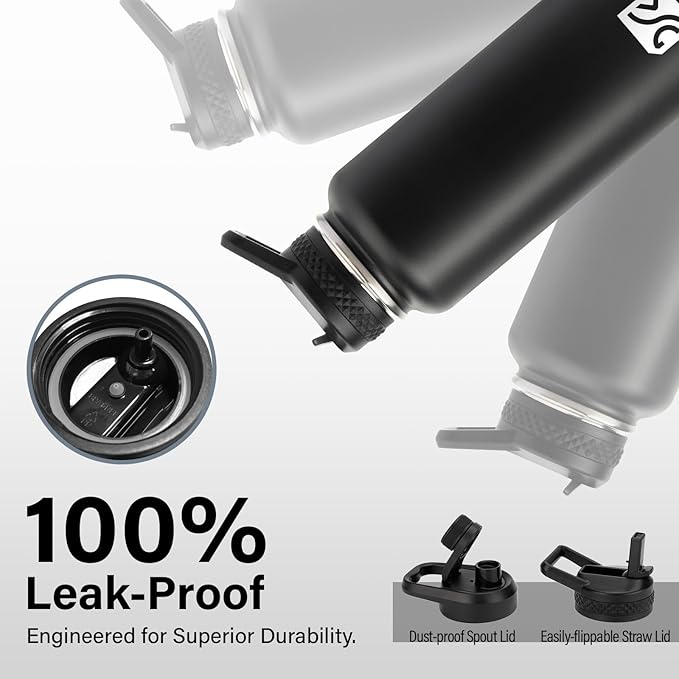 DYSANKY 40 oz Insulated Water Bottle | Thickened Stainless Steel Vacuum Metal | Portable Sports Water Jug for Gym and Hiking with Straw, Carrier Bag, Handle Strap | BPA-Free 40 oz, Black