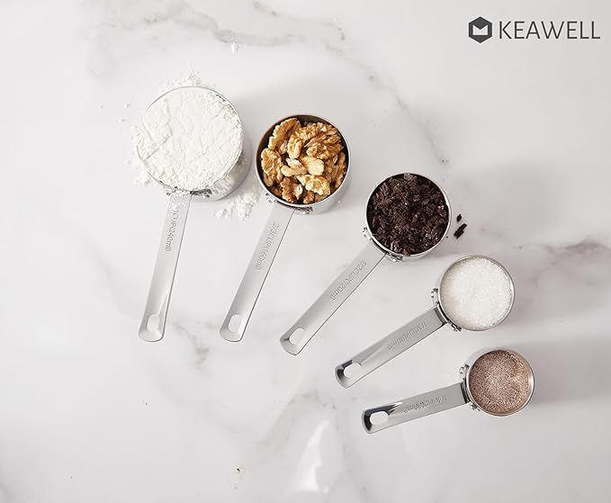 KEAWELL Premium 5-Piece Measuring Cups Set –1/4, 1/3, 1/2, 2/3, and 1 cup-18/10 Stainless Steel - Upscale, Durable, Stackable, Dishwasher Safe (Silver, 5PC Measuring Cups)