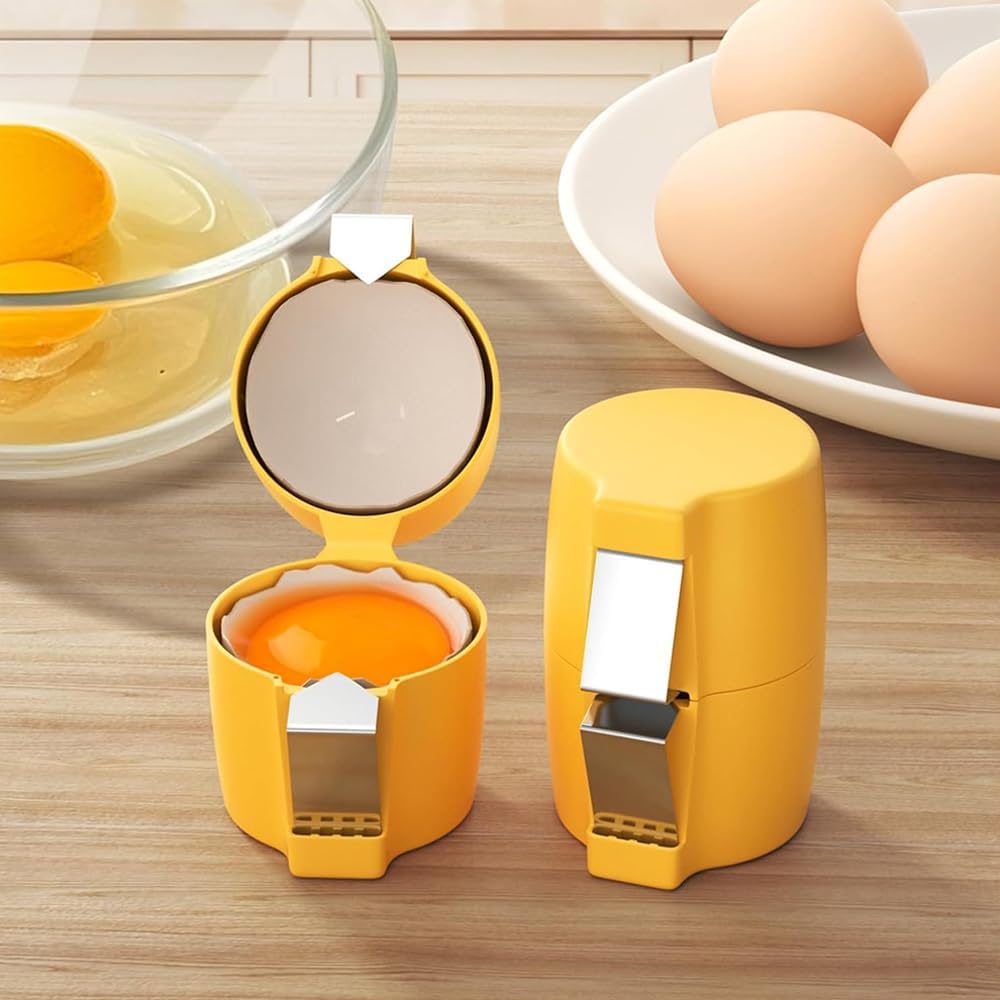 Egg Shell Opener Remover, Eggs Peeler Separator for Boiled and Raw Eggs, Stainless Steel Eggshell Cutter Kitchen Tools for Cooking and Breakfast Prep (Yellow, 1 Pcs)