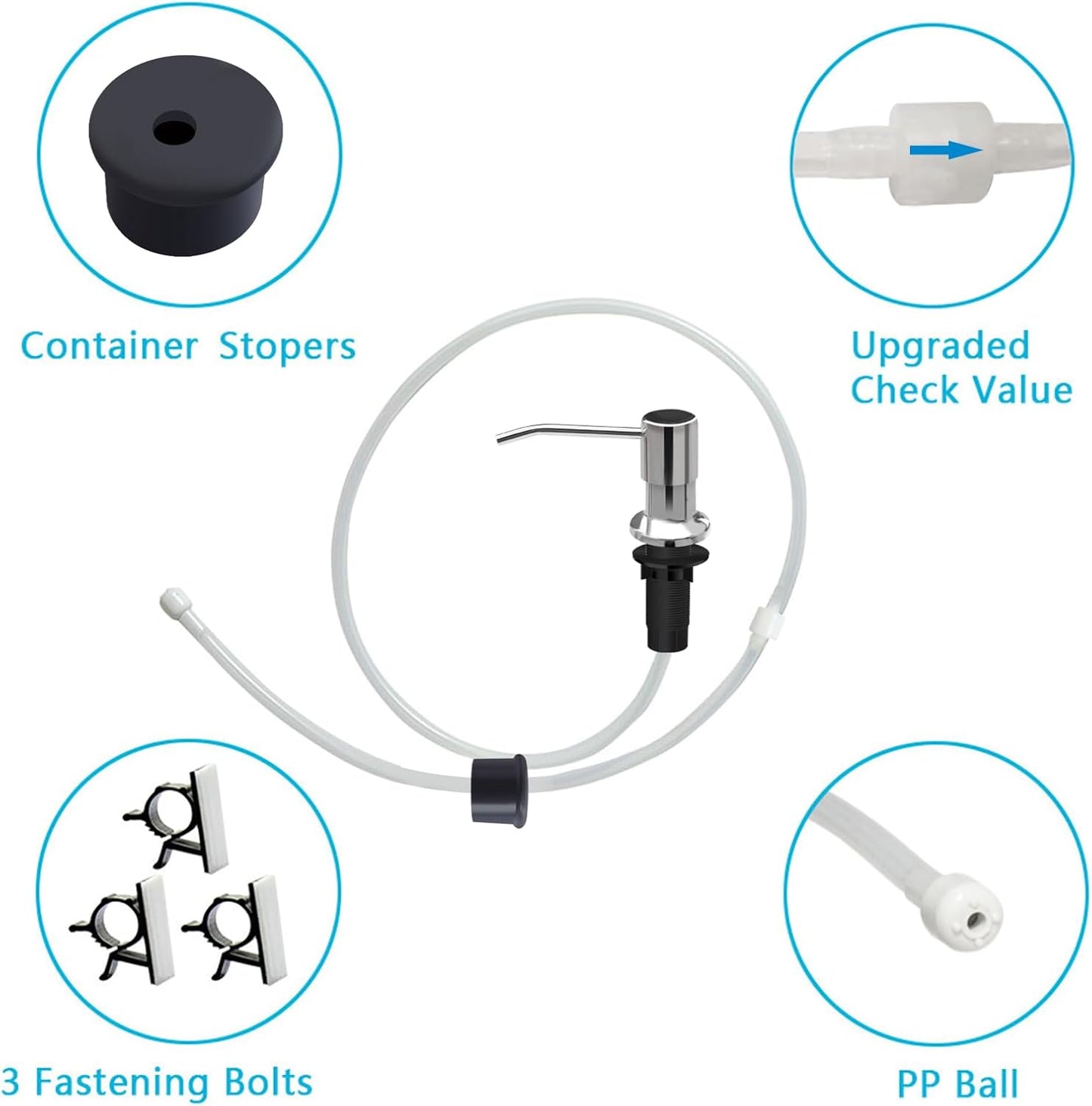 Soap Dispenser for Kitchen Sink, Kichen Sink Soap Dispenser, 47"" Extension Tube kit, Under Sink Soap Dispenser Pump, No Need More Refills, Good Suction Power, Chrome