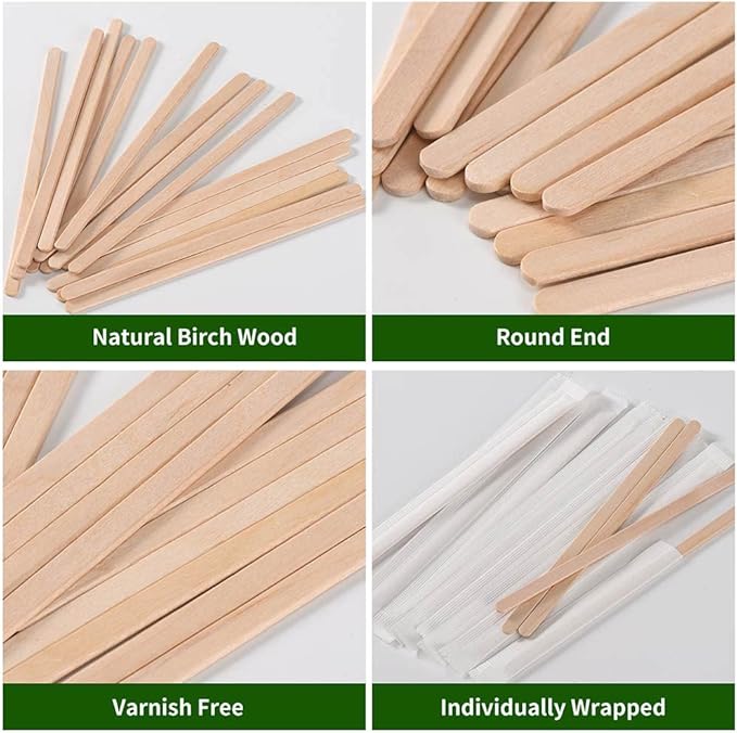 MFJUNS 1000pcs Individually Wrapped Coffee Stirrers Wood - 5.5" Coffee Stir Sticks, Round End Disposable coffee stirrer, For Coffee, Cocktail and Hot Drinks
