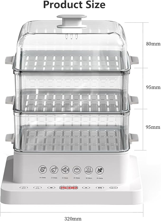 Food Steamer Electric Multicooker 800W | 3 Layers with Automatic Heat Preservation | Foldable Design | Touch Control Visual Panel