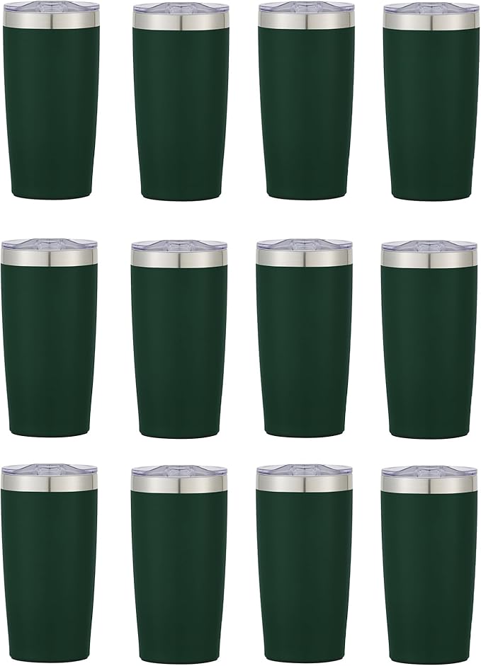 12 Ct of 20 Oz Two-Tone Himalayan Stainless Steel Tumblers with Lid – Dark Green – Customizable Insulated Cups for Water, Coffee, Hot & Iced Drinks – Great for DIY, Events, Work