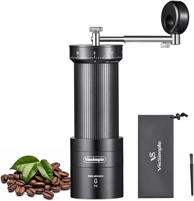 V4 Manual Coffee Grinder with Foldable Handle and External Adjustment, Espresso Drip Coffee Grinder with Aluminum Alloy Body & Stainless Steel Burr for Consistent Grind – Travel Camping Home Use