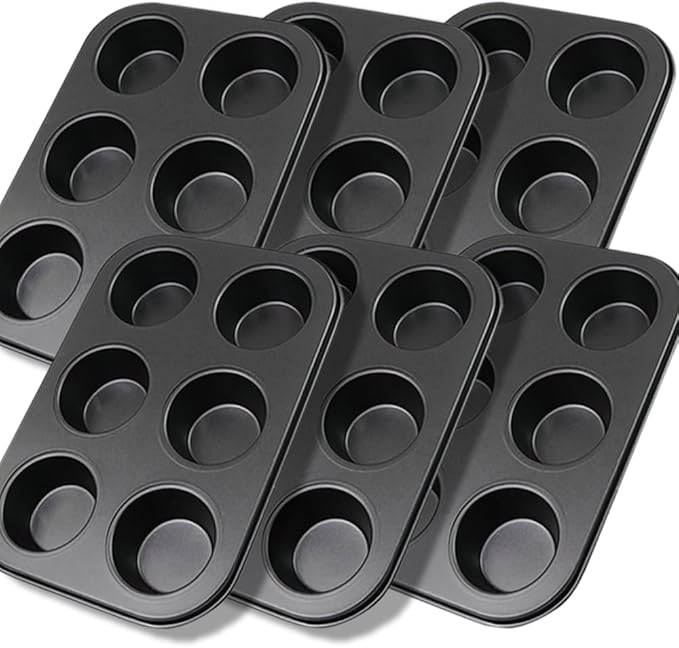 6 Packs Premium Steel Muffin Pan for Baking, Round Muffin Baking Pan, Baking Tray for Muffins, Cupcakes, Brownie(Black
