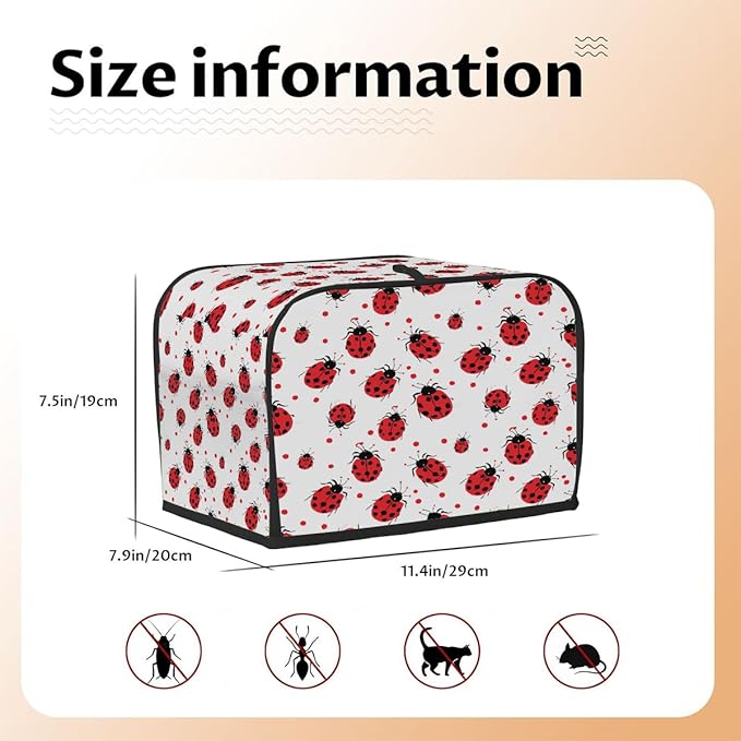 2 Slice Toaster Cover,Red Ladybug On White Small Kitchen Appliance Bread Machine Cover with Pockets,Dust & Fingerprint Protection