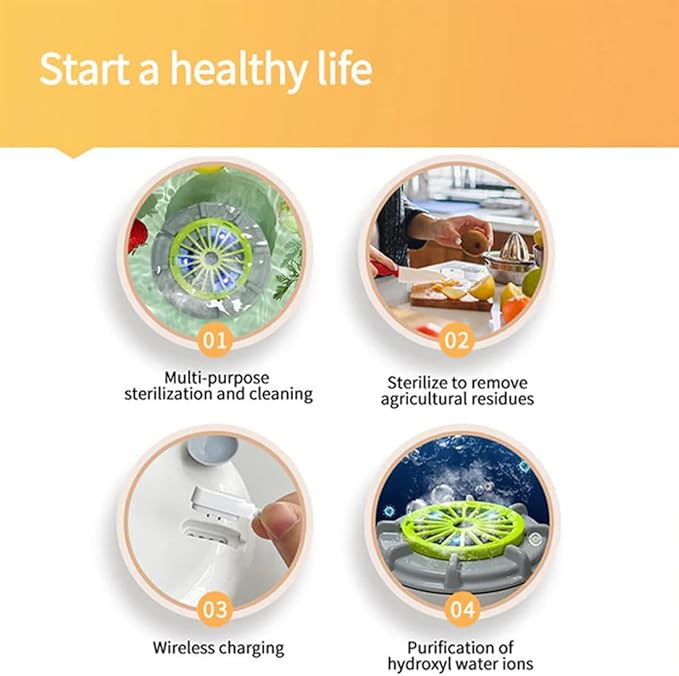 Efficient Portable Fruit and Vegetable Washers, Fruit and Vegetable Cleaning Machine, Electric Fruit Cleaner for Washing Fruits, Vegetables, Grain, Meat, Water-Proof & Wireless Charging (A)