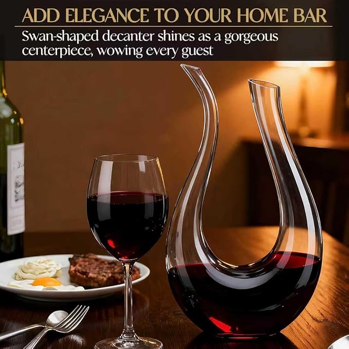 Wine Decanter, Swan U-Shaped Wine Carafe, Hand Blown Lead-Free Crystal Glass Wine Aerator, Large Red Wine Decanter Set, Easy Clean with Cleaning Brush , Luxury Gift for Christmas,Home,Parties