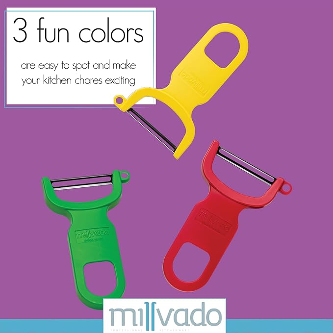 Vegetable Peeler, Swiss Made Sharp Peelers for Kitchen, Set of 3 Y Peeler for Potatoes, Apple Peeler, Vegetables, Fruits, Carbon Blade, Dishwasher Safe