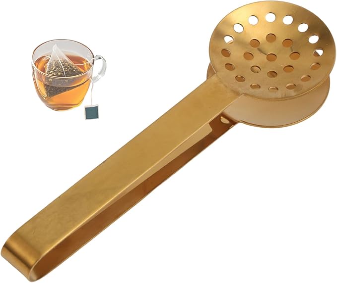 Tea Bag Squeezer Tongs, Stainless Steel Teabag Strainer Dispenser Gripper Picker Accessories for Tea Drinkers Gifts(Gold)