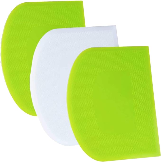 SURDOCA Dough Scraper Bench Scraper - 3P 10.6x6.7" Plastic Flexible Bowl Scraper, Sharp Edge & Angles Cake Scraper. Non-Slip Bakeware Decorating Tools Sculpting & Modeling Tools - Green+White+Green