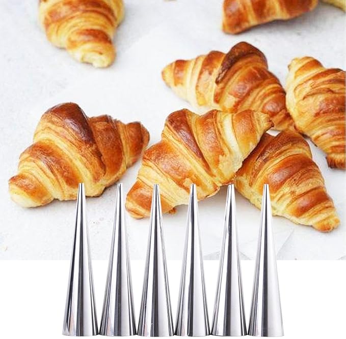 Kopida Cream Horn Molds 6PCS Stainless Steel Horn Molds Cone Croissant Cream Horn Bread Cream Puff Pastry Roll Brioche Mold Waffle Cone Mold Baking Tool