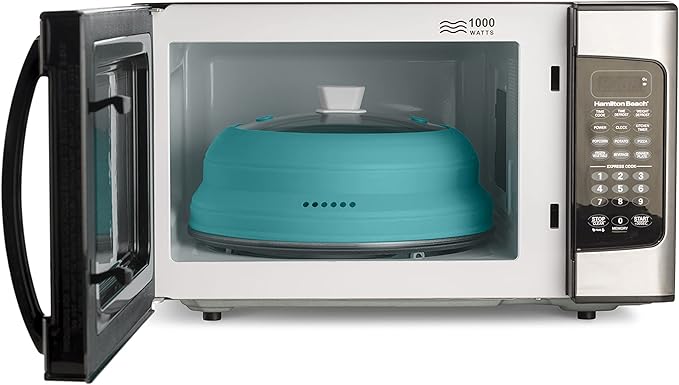 Microwave Splatter Cover, Microwave Cover for Food, Collapsible Plate Cover Lid with Easy Grip Handle, Safe Tempered Glass and Silicone, Pot Cover, Splatter Cover Guard - Large 12”