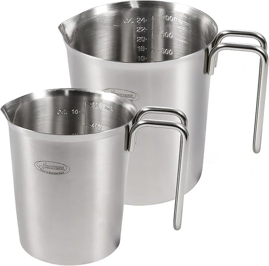 Newness 2-Pack Stainless Steel Measuring Cups Set, (3 Marking Including Cup/ML/Oz Scale) (2 & 3 Cup) Metal Measuring Cup with Handle For Prepping, Baking and Cooking, Dishwasher, Microwave Safe