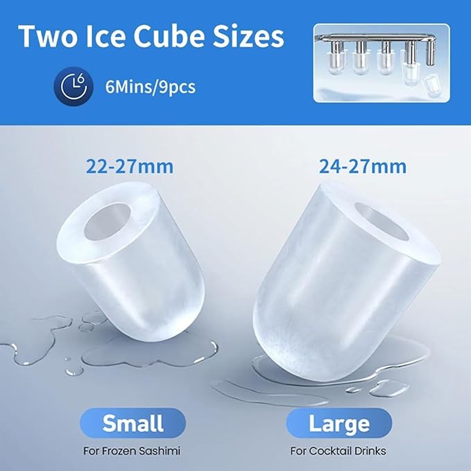 Ice Maker Machine for Home,Portable Small Clear Ice Cube Maker with LED Touch Display Panel,2 Bullet Ice Sizes,Ice Ready in 6 Mins,12kg/26lb in 24h,for Kitchen/Party/bar