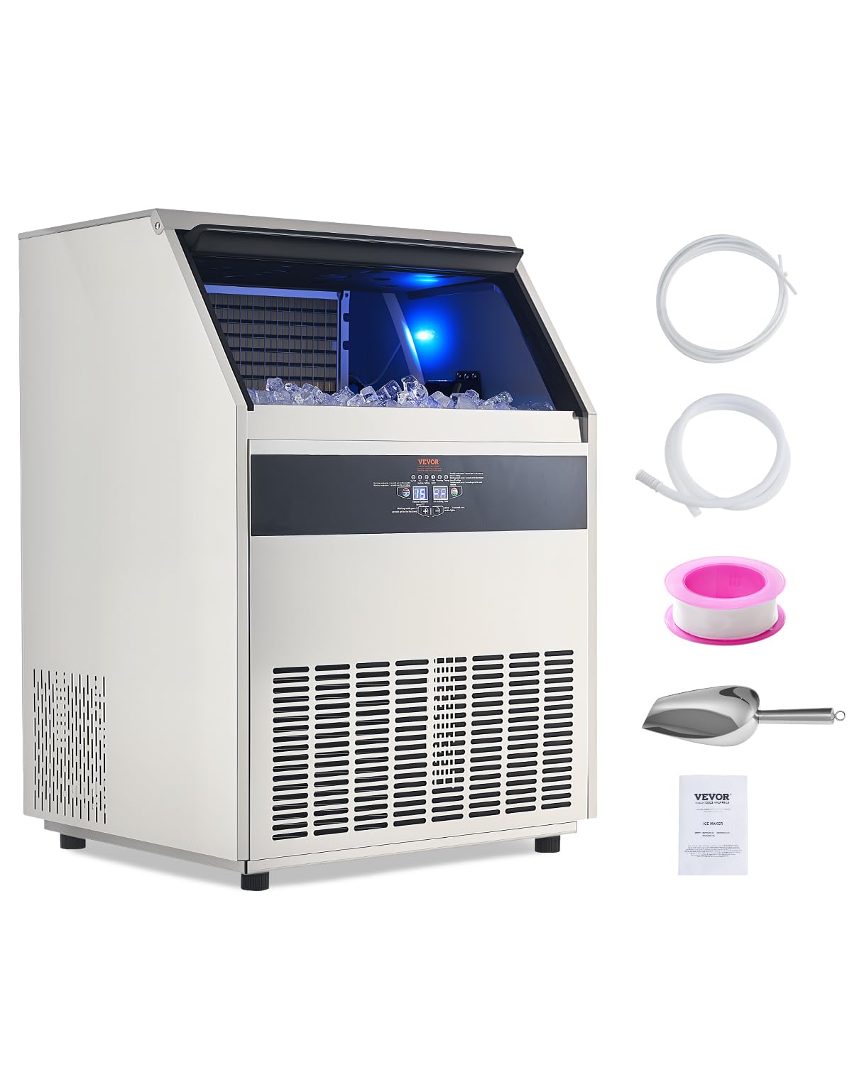 VEVOR Commercial Ice Maker Machine, 440lbs/24H Ice Maker Machine with 110lbs Storage Capacity, 160 Ice Cubes in 15 Minutes, LED Digital Display Freestanding Self-Cleaning for Bar Office Restaurant