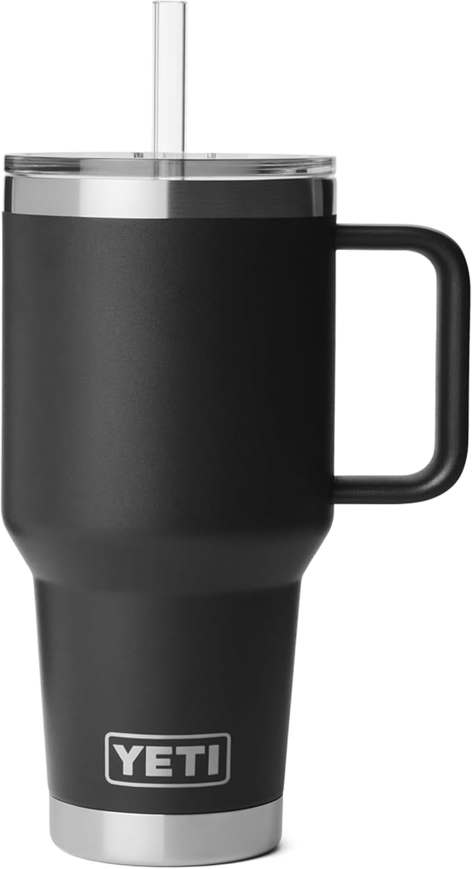 YETI Rambler 35 oz Straw Mug 2.0 - Double-Wall Vacuum Insulation for Cold Beverages – Dishwasher Safe – Cupholder Compatible – Reusable Straw – Comfortable Grip Handle – Travel Mug - Black