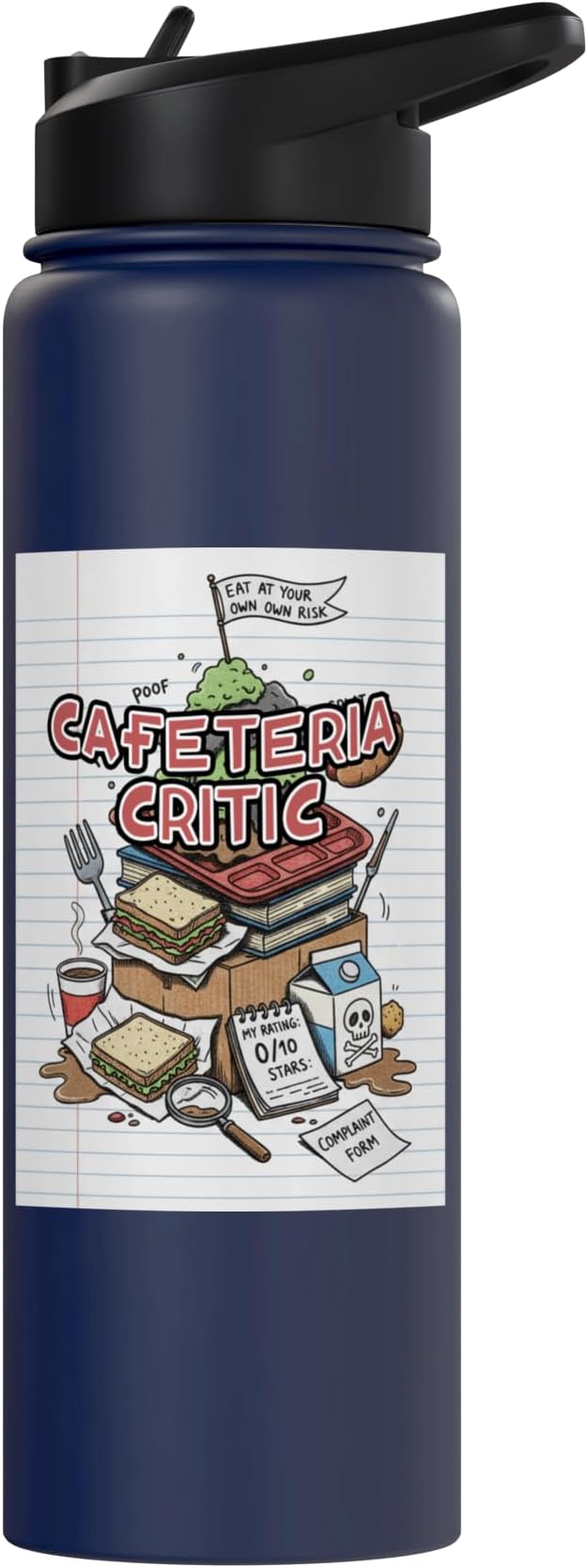 Cafeteria Critic - Student Lunch School Humor Food Chaos Stainless Steel Insulated Water Bottle